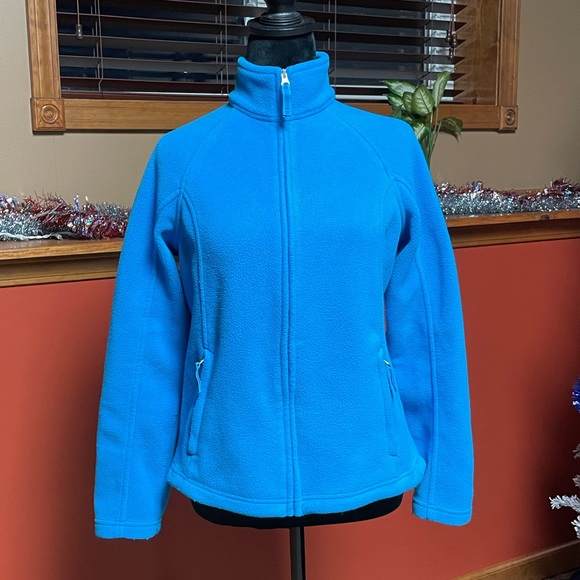 LANDS END PETITE FLEECE FULL ZIP JACKET. SIZE SMALL/PETITE (6-8). BLUE. - Picture 1 of 8